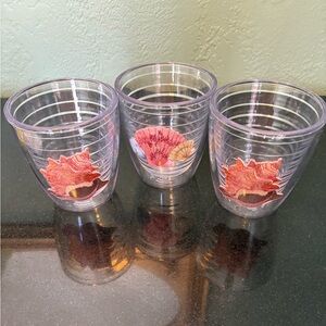 Vtg 3 Tervis Tumblers Pink Embroidered Sea Shell Patches Double Wall Beach 12 oz